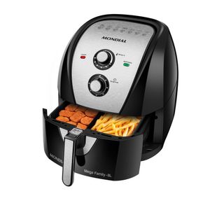 Fritadeira Sem Óleo Com Divisória Air Fryer 8L Mondial Preto/Inox 1900W - AFD-80-BI